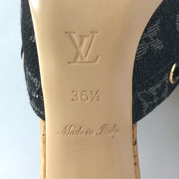 Louis Vuitton Retro Vintage Monogram Bow Denim Slides Mules Sandals 36.5 - Picture 9 of 11